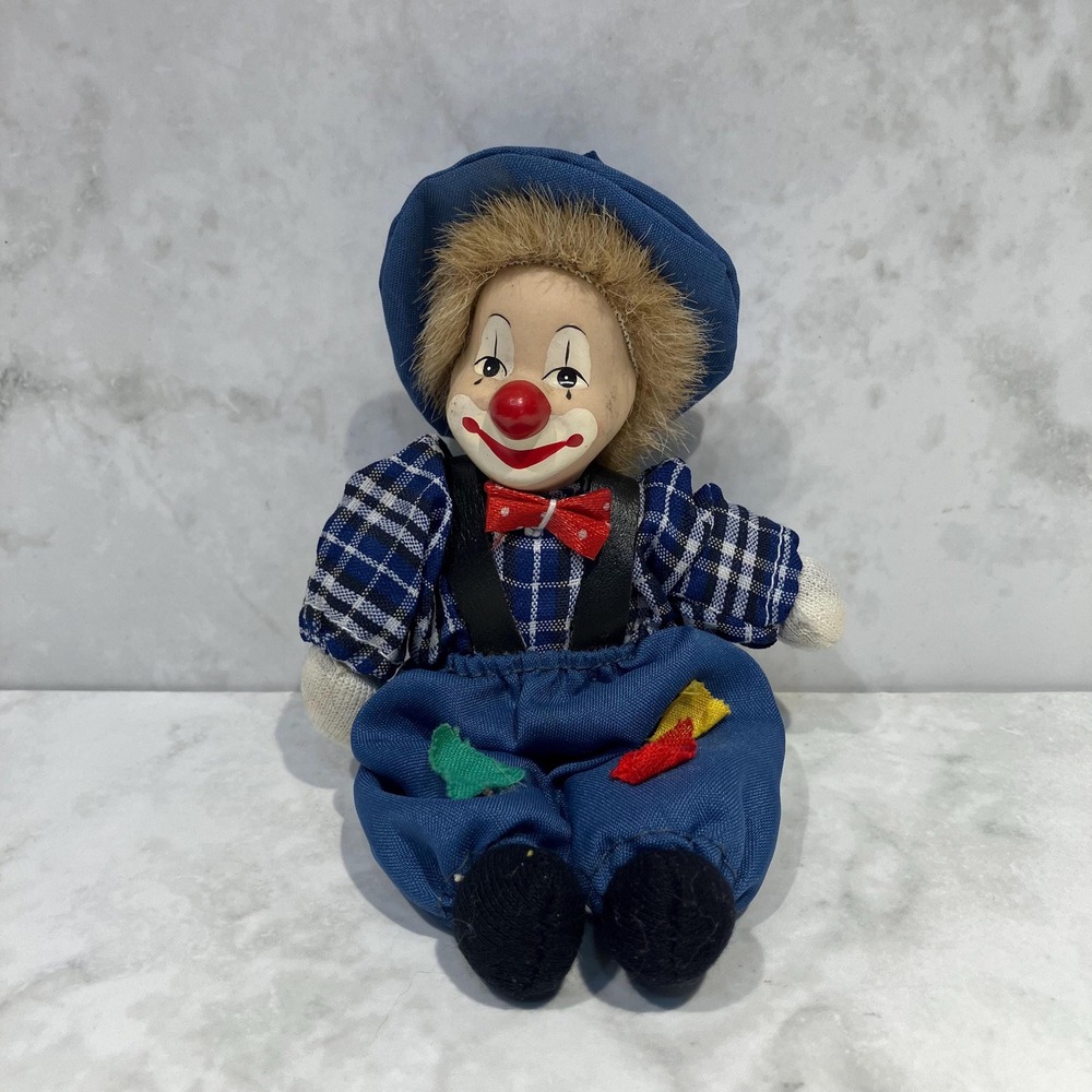 Vintage Hobo Clown Doll with Ceramic Porcelain Head 5.5" Collectible